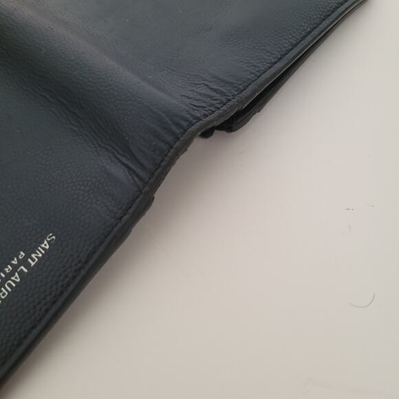 Saint Laurent Men's Leather Wallet Solid Navy Blue Card Bill Holder Long Clutch - Picture 11 of 11